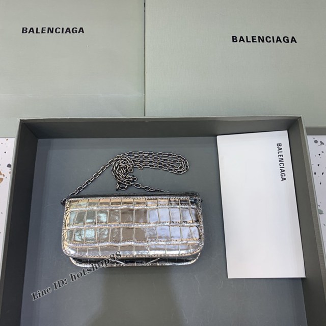 Balenciaga專櫃爆款鏈條女士小挎包 巴黎世家鏈條小號鱷魚銀色Gossip bag斜挎包 92722型號 fyj1126